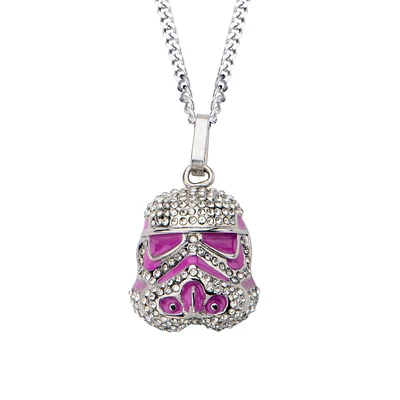 Star Wars Stormtrooper Pendant Necklace with Clear Gem and Pink Enamel