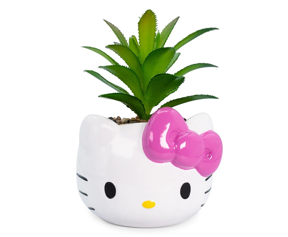 Hello Kitty Face 3-In Ceramic Mini Planter with Artificial Succulent