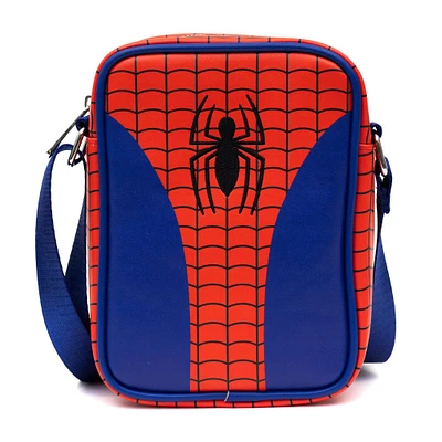 Buckle-Down Marvel Comics Spider-Man Polyurethane Crossbody Bag with Piping Edge, Back Slip Pocket