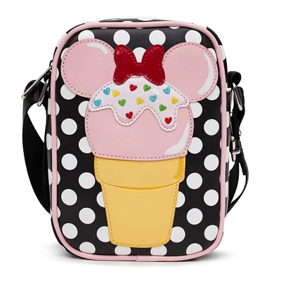 Buckle-Down Disney Minnie Mouse Polyurethane Crossbody Bag with Piping Edge and Cell Phone Pocket