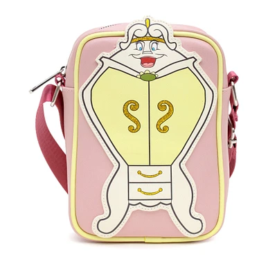 Buckle-Down Disney Beauty and the Beast Polyurethane Crossbody Bag with Piping Edge and Cell Phone Pocket