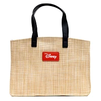 Buckle-Down Disney Minnie Mouse Raffia Straw Small Tote Bag with Piping Edge and Detachable Strap