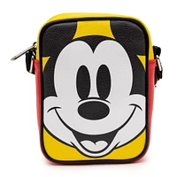 Buckle-Down Disney Mickey Mouse Polyurethane Crossbody Bag with Piping Edge and Back Pocket