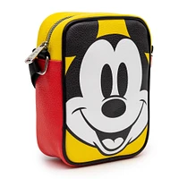 Buckle-Down Disney Mickey Mouse Polyurethane Crossbody Bag with Piping Edge and Back Pocket