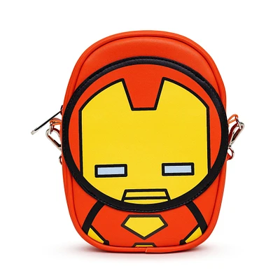 Buckle-Down Marvel Comics Iron Man Polyurethane Crossbody Bag with Piping Edge and Cell Phone Pocket