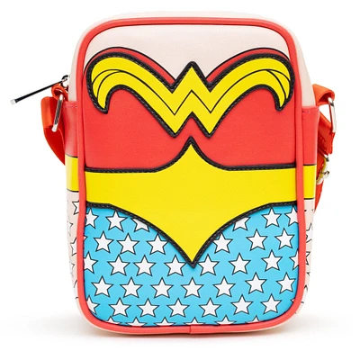 Buckle-Down DC Comics Wonder Woman Polyurethane Crossbody Bag with Piping Edge and Cell Phone Pocket