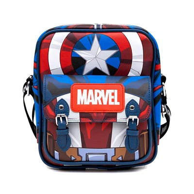 Buckle-Down Marvel Comics Captain America Polyurethane Large Crossbody Bag with Front Pocket