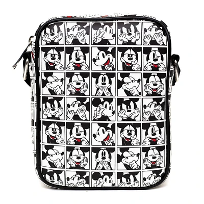 Buckle-Down Disney Mickey Mouse Photoshoot Polyurethane Crossbody Bag with Piping Edge and Cell Phone Pocket