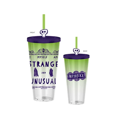 Beetlejuice Strange and Unusual 24 oz Plastic Cold Cup with Lid and Topper Straw