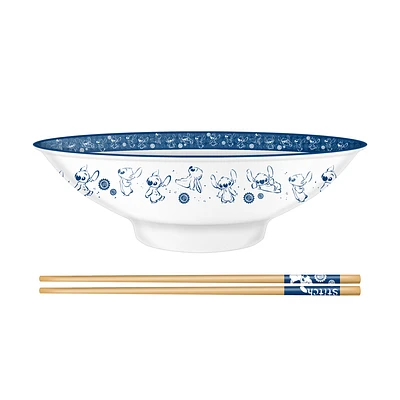 Lilo and Stitch Japanese Style Multipose Flowers 30oz Ceramic Ramen Bowl with Chopsticks