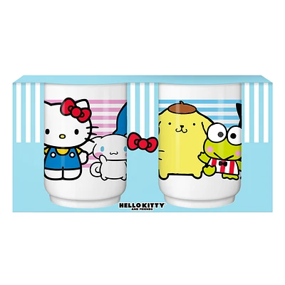 Sanrio Hello Kitty and Friends Group Stripes 2pc 12oz Ceramic Tea Cup Set