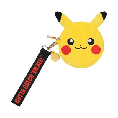 Pikachu Big Face Plush Coin Pouch with Detachable Strap and Pokeball Charm