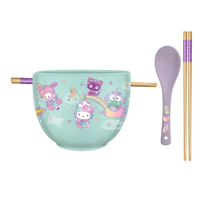 Hello Kitty and Friends Dreamland Space Quad Ceramic Ramen 20oz Bowl with Chopsticks and Spoon