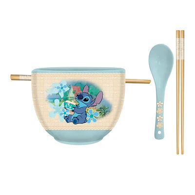 Lilo and Stitch Eating Noodles Ceramic Ramen 20oz Bowl with Chopsticks and Spoon