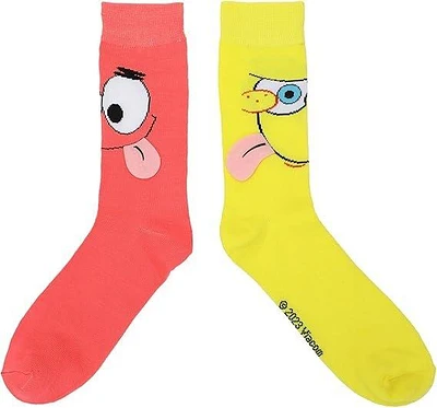 SpongeBob SquarePants - SpongeBob and Patrick Novelty Unisex Crew Sock with 3D Tongues