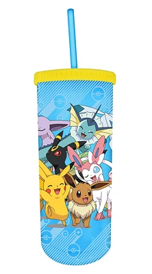 Pokeman Eevee and Pikachu 20oz. Plastic Tall Cold Cup w/ Lid and Straw