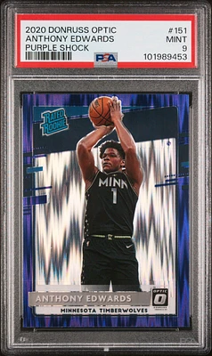 2020 Panini Donruss Optic 151 Anthony Edwards Purple Shock PSA 9