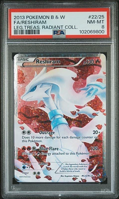 2013 Pokemon Black & White Legendary Treasures Radiant Collection 22/25 Full Art/reshiram PSA 8