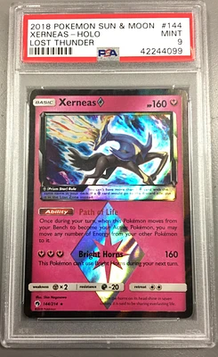 2018 Pokemon Sun & Moon Lost Thunder 144 Xerneas-holo PSA 9