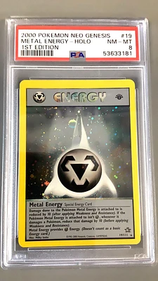 2000 Pokemon Neo Genesis 1st Edition 19 Metal Energy PSA 8