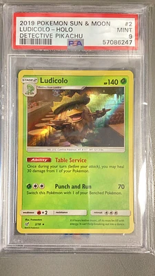 2019 Pokemon Sun & Moon Detective Pikachu 2 Ludicolo-holo PSA 9