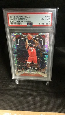 2019 Panini Prizm 107 James Harden Fast Break Prizm PSA 8