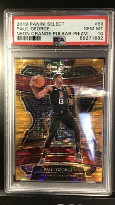 2019 Panini Select 99 Paul George Neon Orange Pulsar Prizm PSA 10