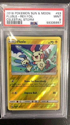 2018 Pokemon Sun & Moon Celestial Storm 53 Plusle-reverse Foil PSA 9