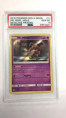 2019 Pokemon Sun & Moon Detective Pikachu 11 Mr. Mime-holo PSA 10