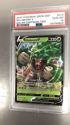 2020 Pokemon Swsh Black Star Promo 014 Rillaboom V Galar Partners Tins PSA 10