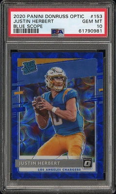 2020 Panini Donruss Optic 153 Justin Herbert Blue Scope PSA 10