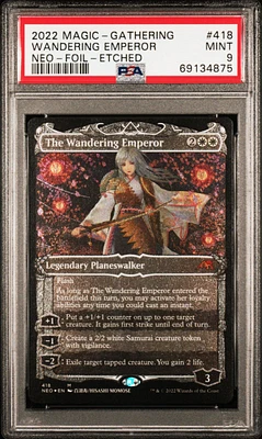 2022 Magic The Gathering Kamigawa: Neon Dynasty 418 The Wandering Emperor Foil-etched PSA 9