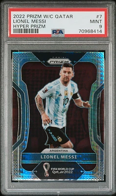 2022 Panini Prizm World Cup Qatar 7 Lionel Messi Hyper Prizm PSA 9