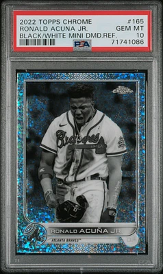 2022 Topps Chrome 165 Ronald Acuna Jr. Black & White Mini Diamond Refractor PSA 10