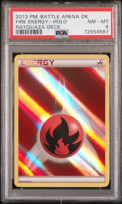 2013 Pokemon Battle Arena Deck: Keldeo Vs Rayquaza Fire Energy-holo PSA 8