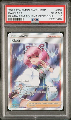 2023 Pokemon Swsh Black Star Promo 302 Full Art/klara Klara Premium Tournament Collection PSA