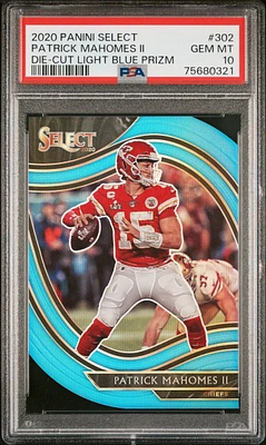 2020 Panini Select 302 Patrick Mahomes Ii Die-cut Light Blue Prizm PSA 10