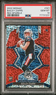 2022 Panini Mosaic 321 Bailey Zappe Red Sparkle PSA 10