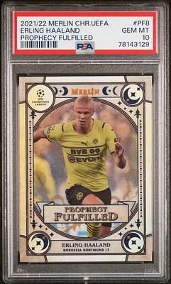 2021-2022 Topps Merlin Chrome Uefa League Prophecy Fulfilled Pf8 Erling Haaland PSA 10