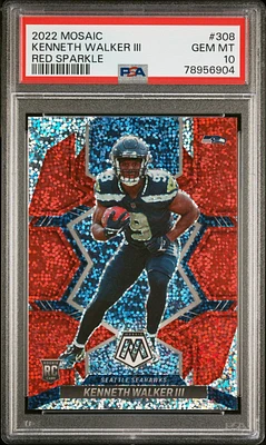 2022 Panini Mosaic 308 Kenneth Walker Iii Red Sparkle PSA 10