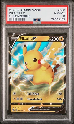 2021 Pokemon Sword & Shield Fusion Strike 086 Pikachu V PSA 8