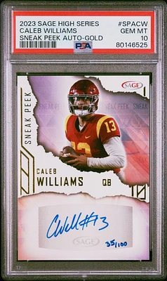 2023 Sage High Series Sneak Peek Autographs Spacw Caleb Williams Gold PSA 10