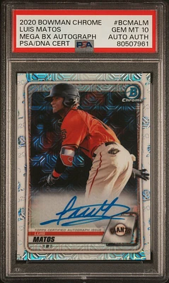 2020 Bowman Chrome Mega Box Autographs Bcmalm Luis Matos PSA 10