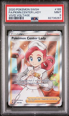 2020 Pokemon Sword & Shield Vivid Voltage 185 Fa/pkmn.center Lady PSA 9