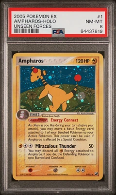 2005 Pokemon Ex Unseen Forces 1 Ampharos PSA 8