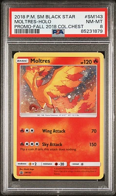 2018 Pokemon Sm Black Star Promo Sm143 Moltres-holo Fall 2018 Collector Chest PSA 8