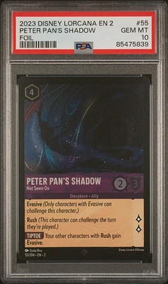 2023 Disney Lorcana En 2-rise Of The Floodborn 55 Peter Pan's Shadow - Not Sewn On Foil PSA 10