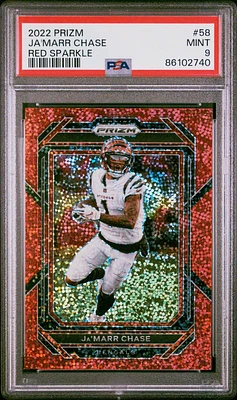 2022 Panini Prizm 58 Ja'marr Chase Red Sparkle PSA 9