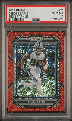 2022 Panini Prizm 79 Ceedee Lamb Red Sparkle PSA 10