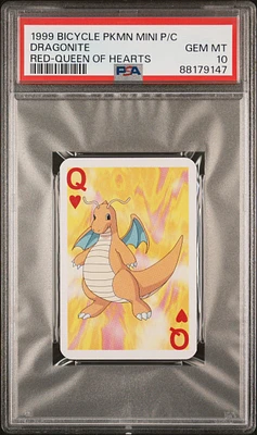 1999 Bicycle Pokemon Mini Playing Cards Red Deck  Dragonite Queen Of Hearts PSA 10